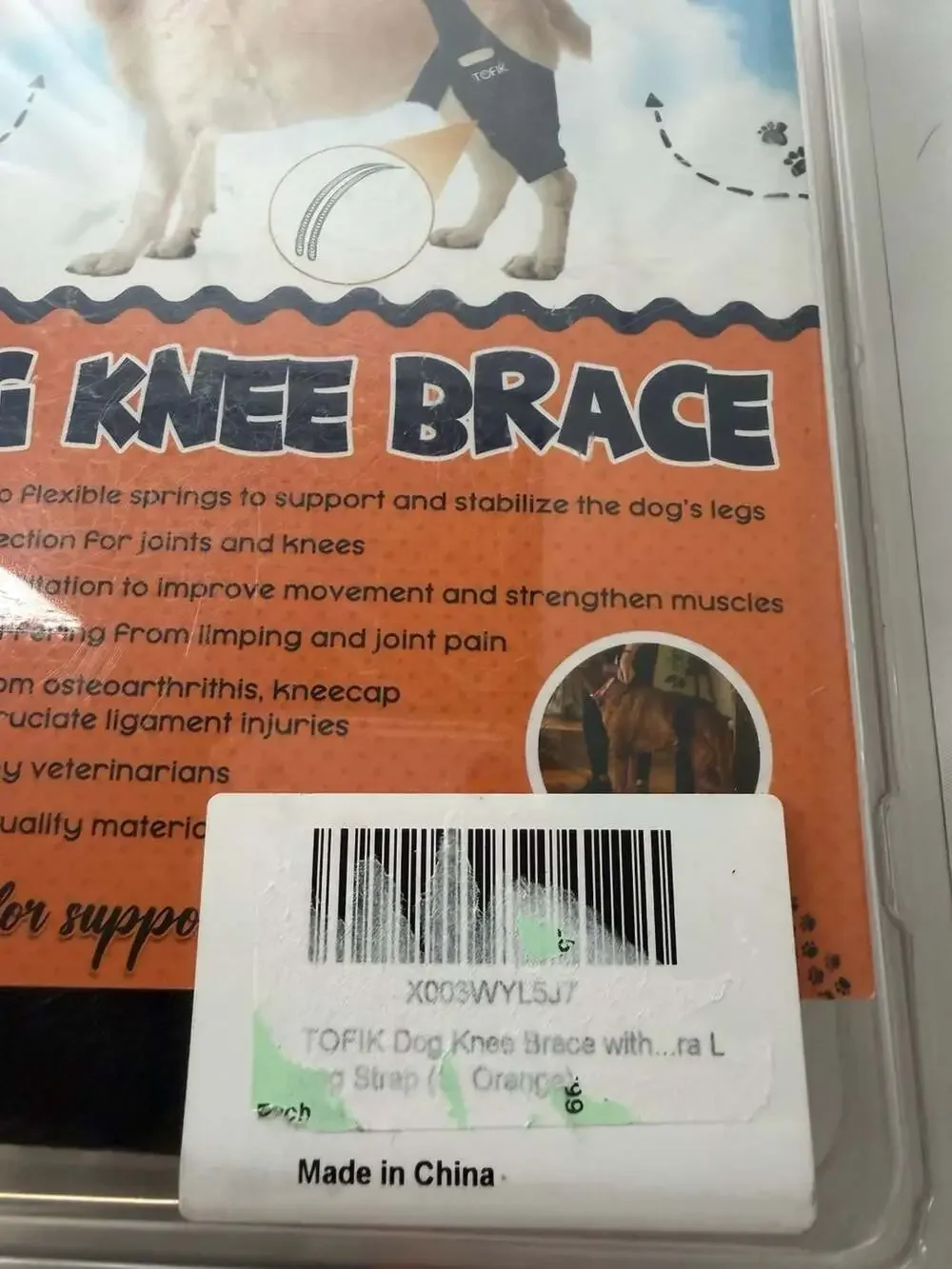TOFIK Dog Knee Brace with Long Strap Orange Size L